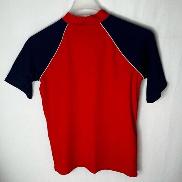 Lands’ End Short Sleeve Blue Red Rashguard Swim Shirt. Size L - Picture 4 of 13